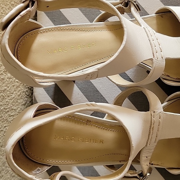 Marc Fisher cream heels size 8.5 peeptoe - Picture 3 of 8